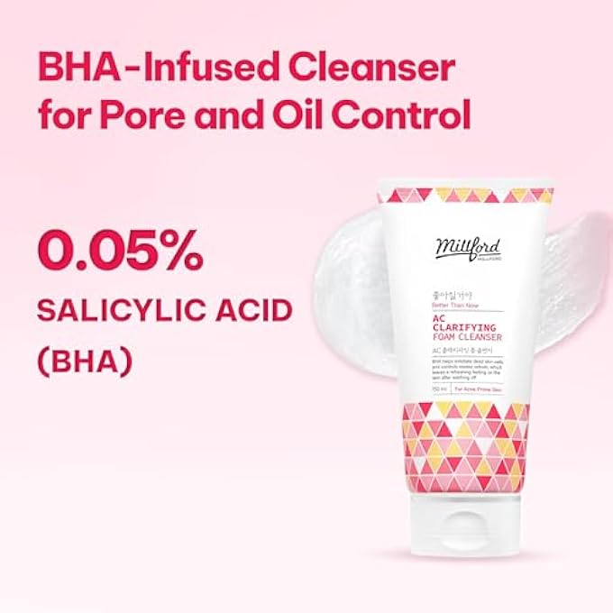 Millford AC CLARIFYING FACE CLEANSING FOAM 150ML/5.1 FL.OZ, DAILY FACIAL FOR OILY SKIN, UNSCENTED, LIGHT TEXTURE, SALICYLIC CLEANSER, BHA, ANTI BLEMISH, KOREAN SKINCARE - Image 2